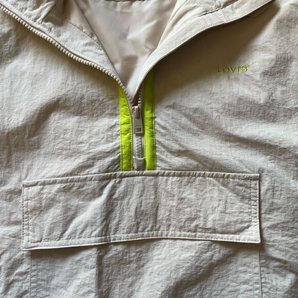 Levi’s Women’s Nylon Popover Jacket Tan Lime Green Trim Large NWT - Picture 2 of 7